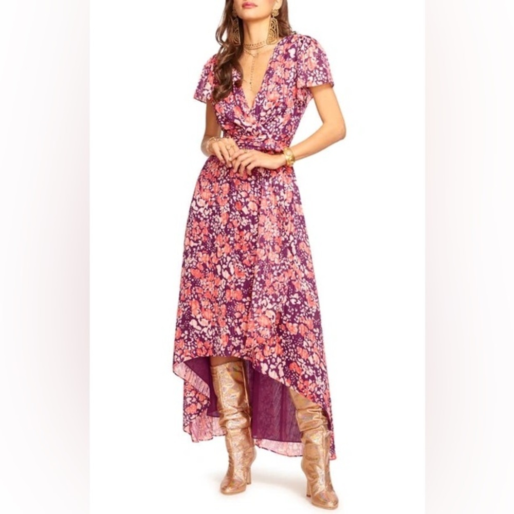 Ramy Brook Alina Short Sleeve Maxi Dress Cabernet Dot Small